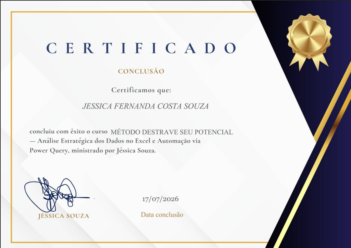 Modelo do certificado de conclusão do Método Destrave Seu Potencial